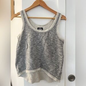Heather grey sweater cami top with cream trim